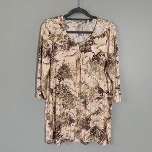 Soft Surroundings neutral spring‎ floral long lines tunic length stretch top